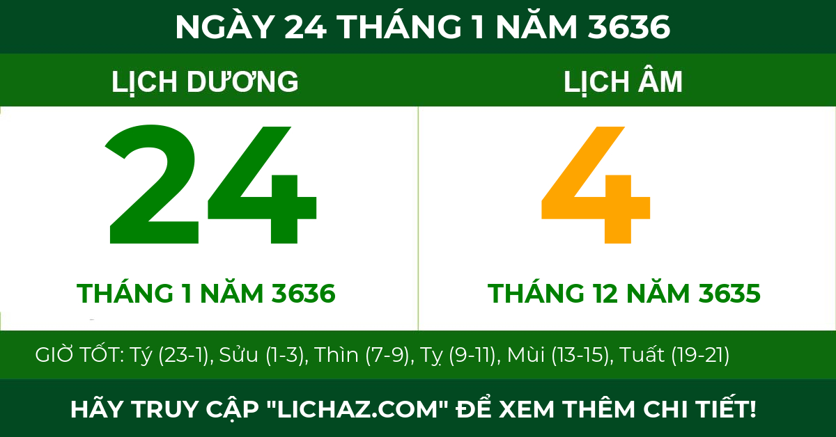 lịch âm ngày 24 tháng 1 năm 3636