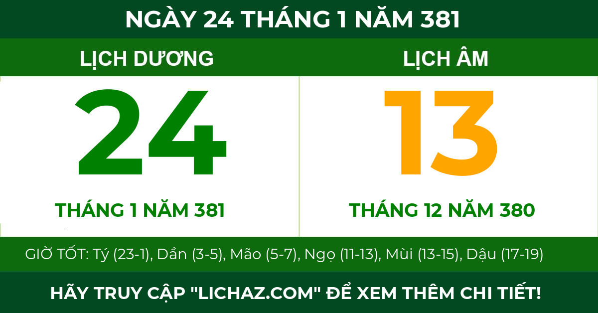 lịch âm ngày 24 tháng 1 năm 381