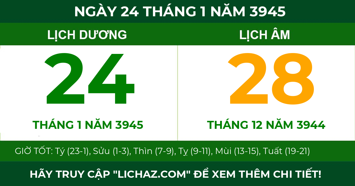 lịch âm ngày 24 tháng 1 năm 3945