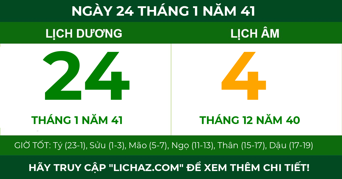 lịch âm ngày 24 tháng 1 năm 41