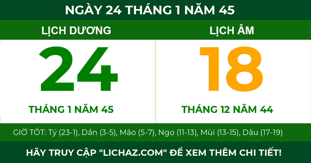 lịch âm ngày 24 tháng 1 năm 45