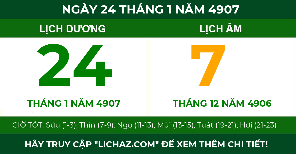 lịch âm ngày 24 tháng 1 năm 4907