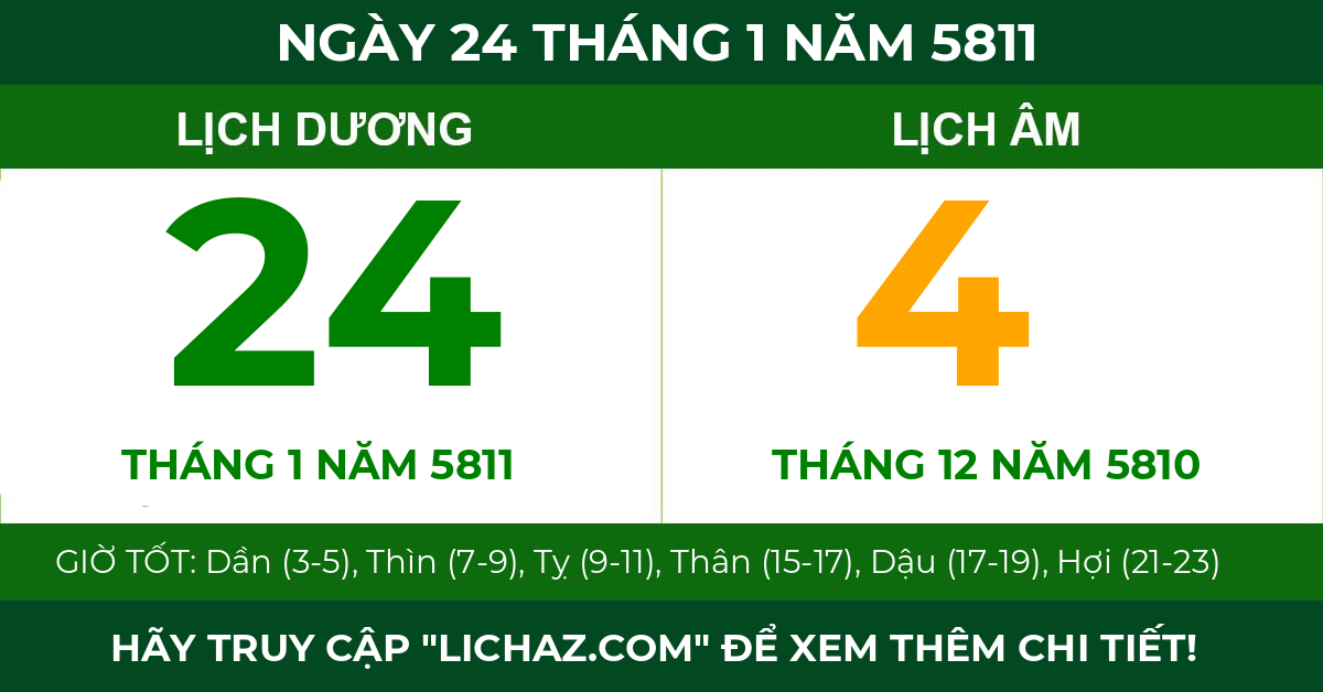 lịch âm ngày 24 tháng 1 năm 5811