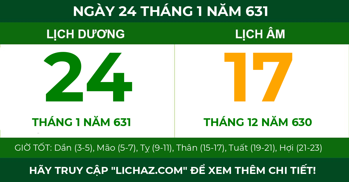 lịch âm ngày 24 tháng 1 năm 631