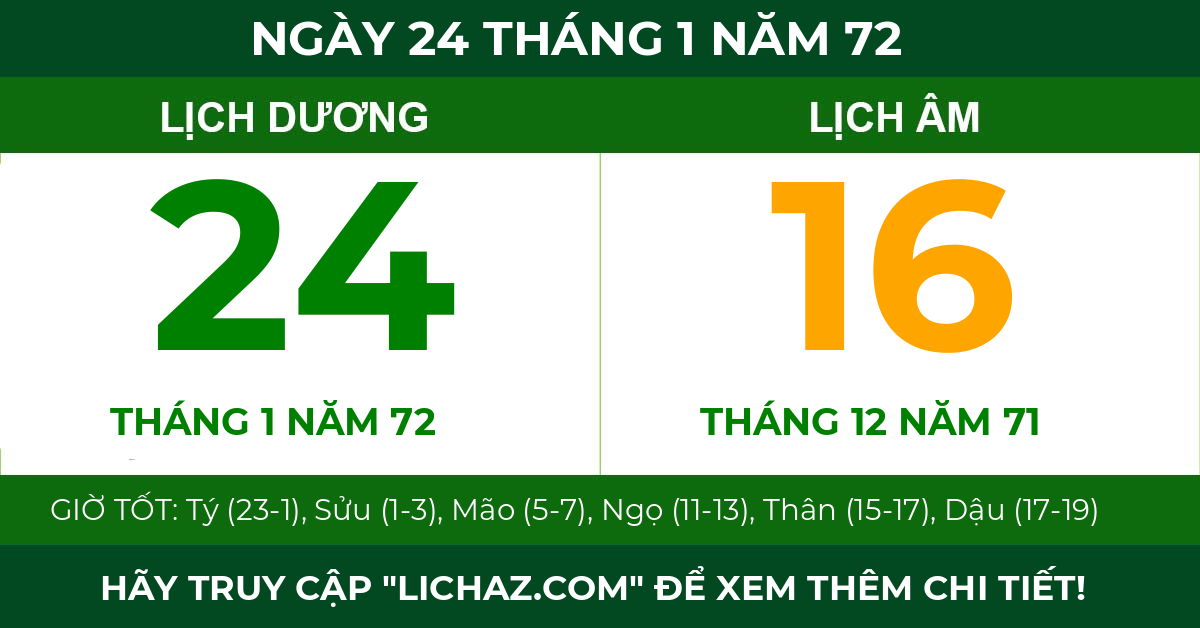lịch âm ngày 24 tháng 1 năm 72