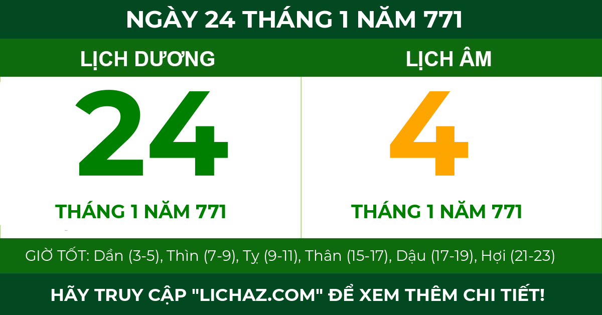 lịch âm ngày 24 tháng 1 năm 771