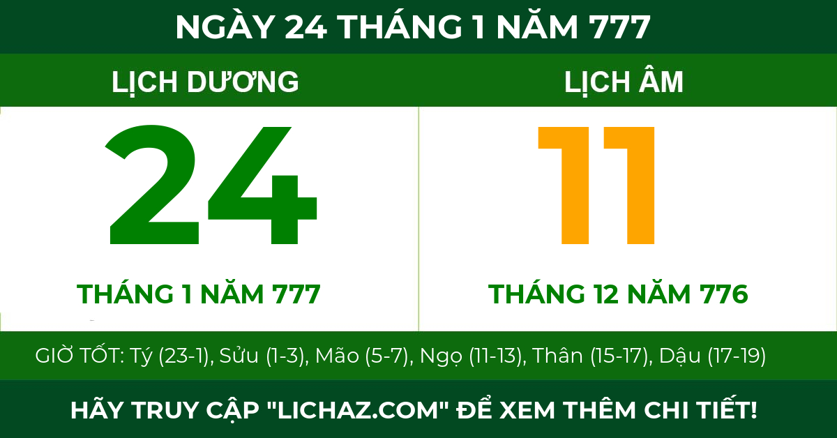 lịch âm ngày 24 tháng 1 năm 777