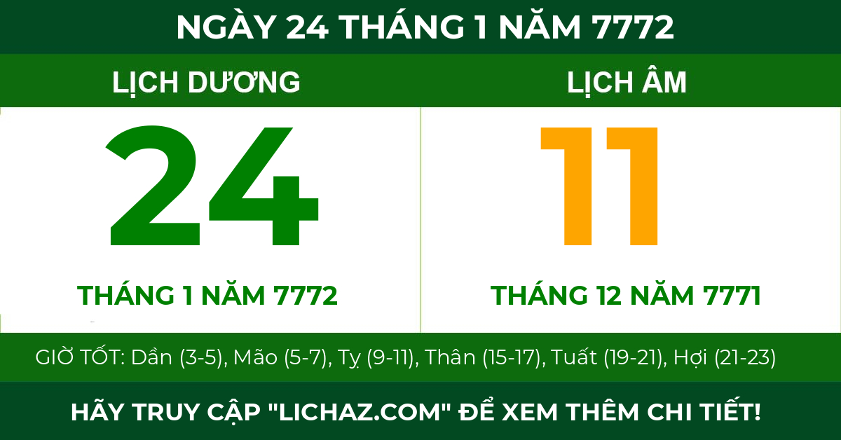 lịch âm ngày 24 tháng 1 năm 7772