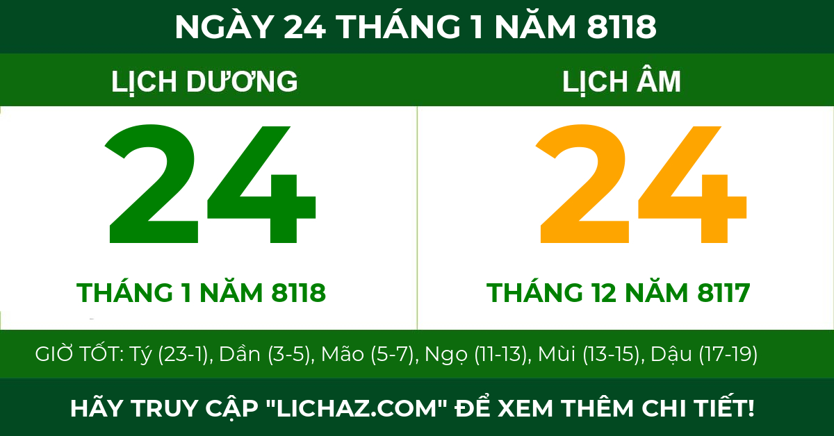 lịch âm ngày 24 tháng 1 năm 8118