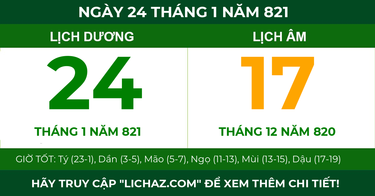 lịch âm ngày 24 tháng 1 năm 821