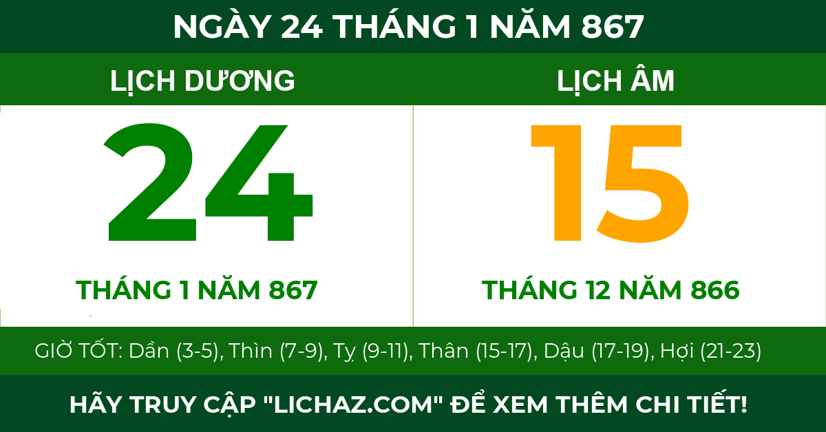 lịch âm ngày 24 tháng 1 năm 867