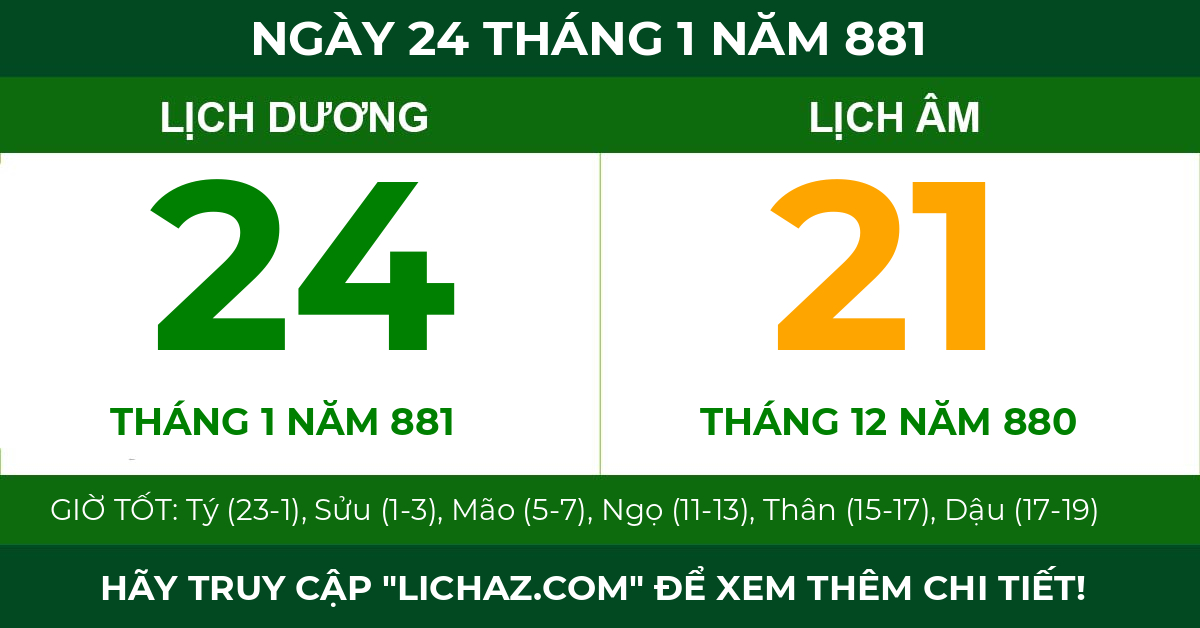 lịch âm ngày 24 tháng 1 năm 881