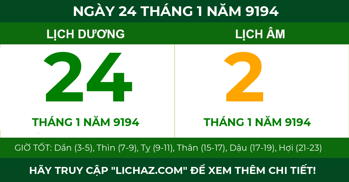 lịch âm ngày 24 tháng 1 năm 9194