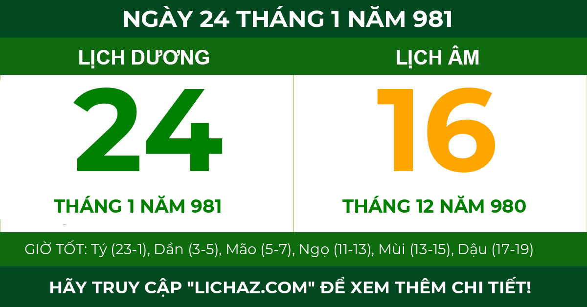 lịch âm ngày 24 tháng 1 năm 981