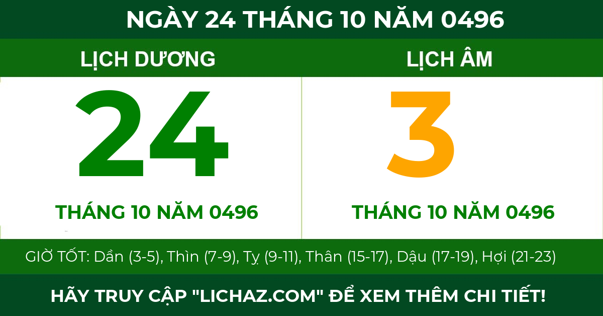 lịch âm ngày 24 tháng 10 năm 0496