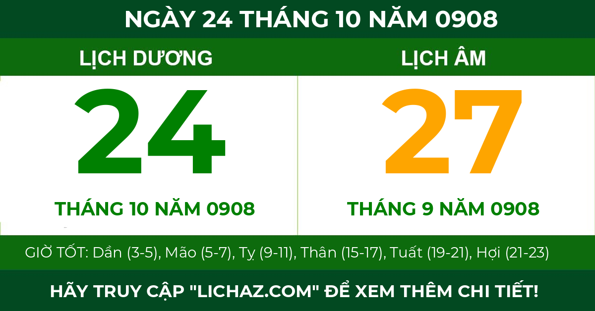 lịch âm ngày 24 tháng 10 năm 0908