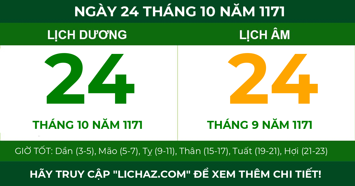 lịch âm ngày 24 tháng 10 năm 1171