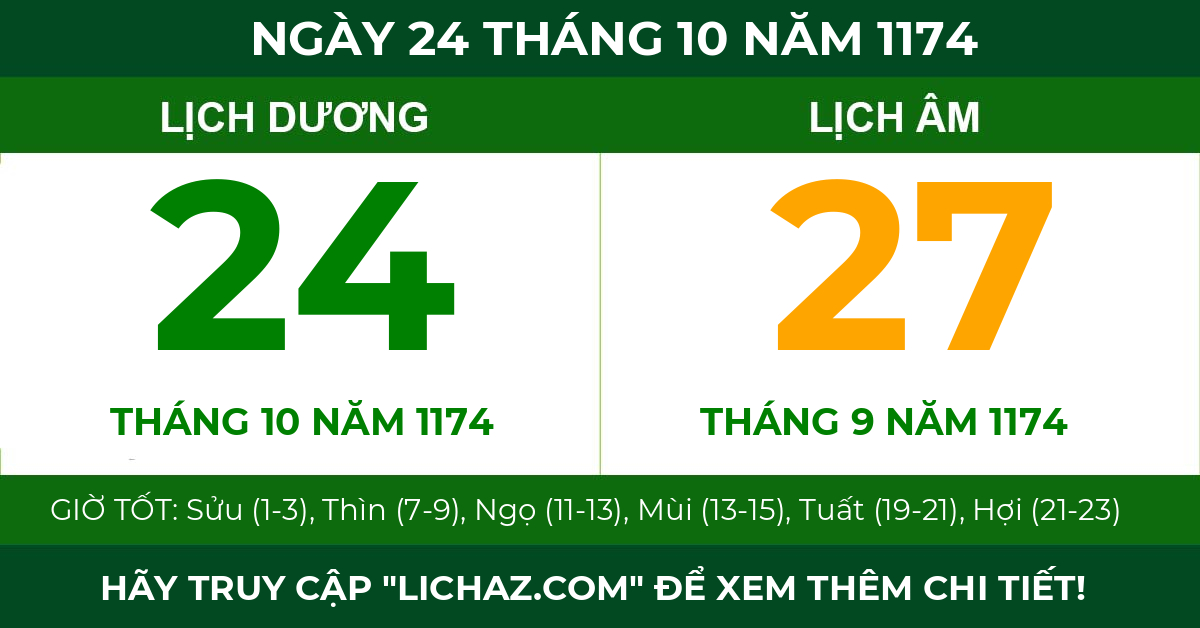 lịch âm ngày 24 tháng 10 năm 1174