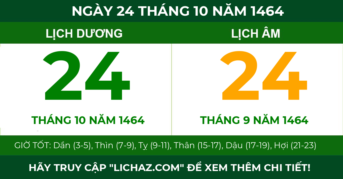 lịch âm ngày 24 tháng 10 năm 1464