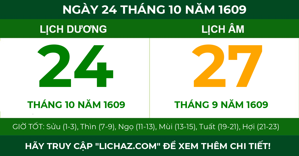 lịch âm ngày 24 tháng 10 năm 1609