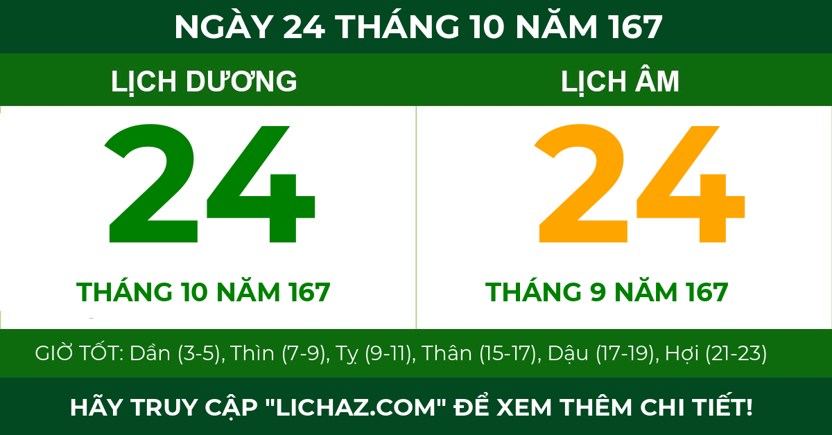 lịch âm ngày 24 tháng 10 năm 167