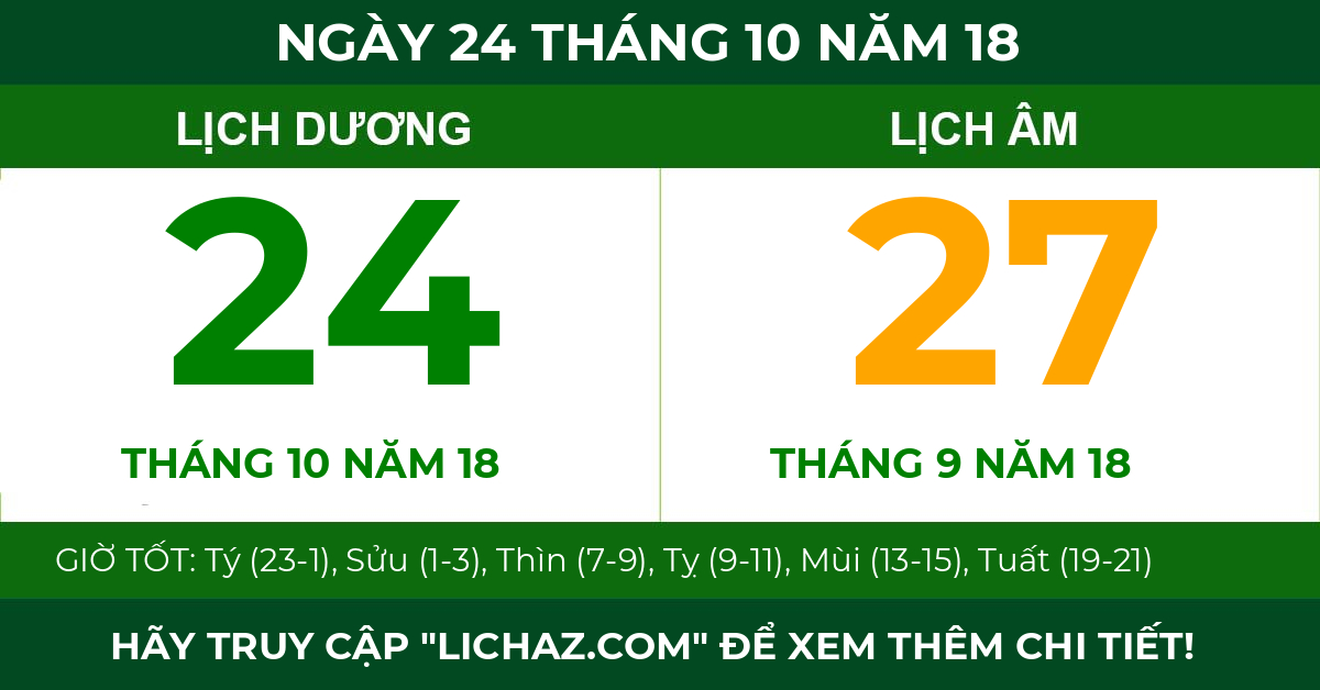 lịch âm ngày 24 tháng 10 năm 18
