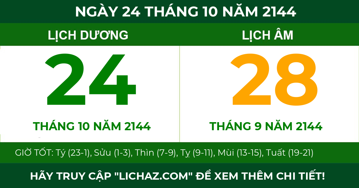 lịch âm ngày 24 tháng 10 năm 2144