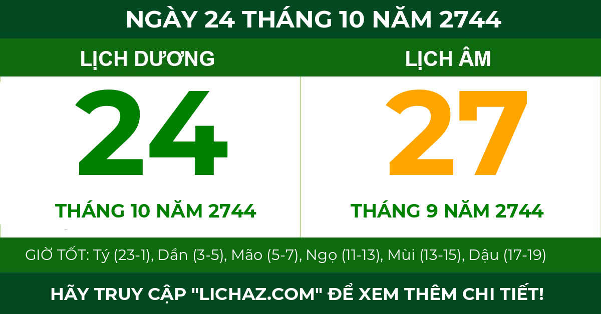 lịch âm ngày 24 tháng 10 năm 2744