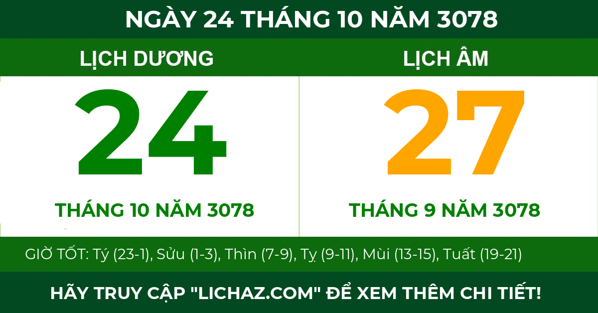 lịch âm ngày 24 tháng 10 năm 3078