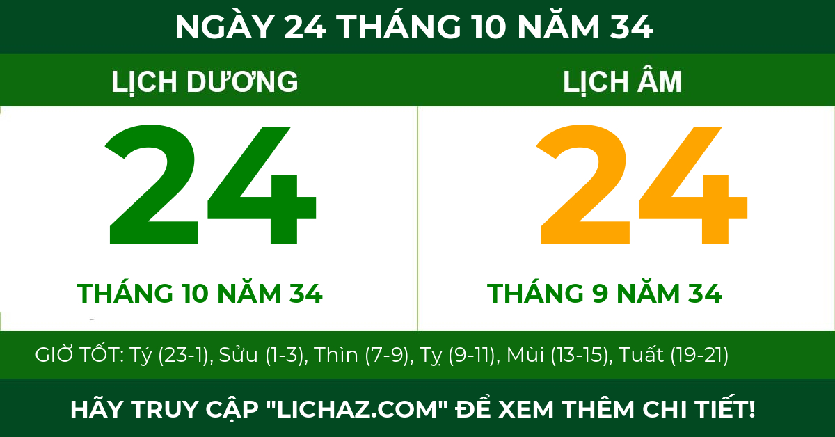 lịch âm ngày 24 tháng 10 năm 34