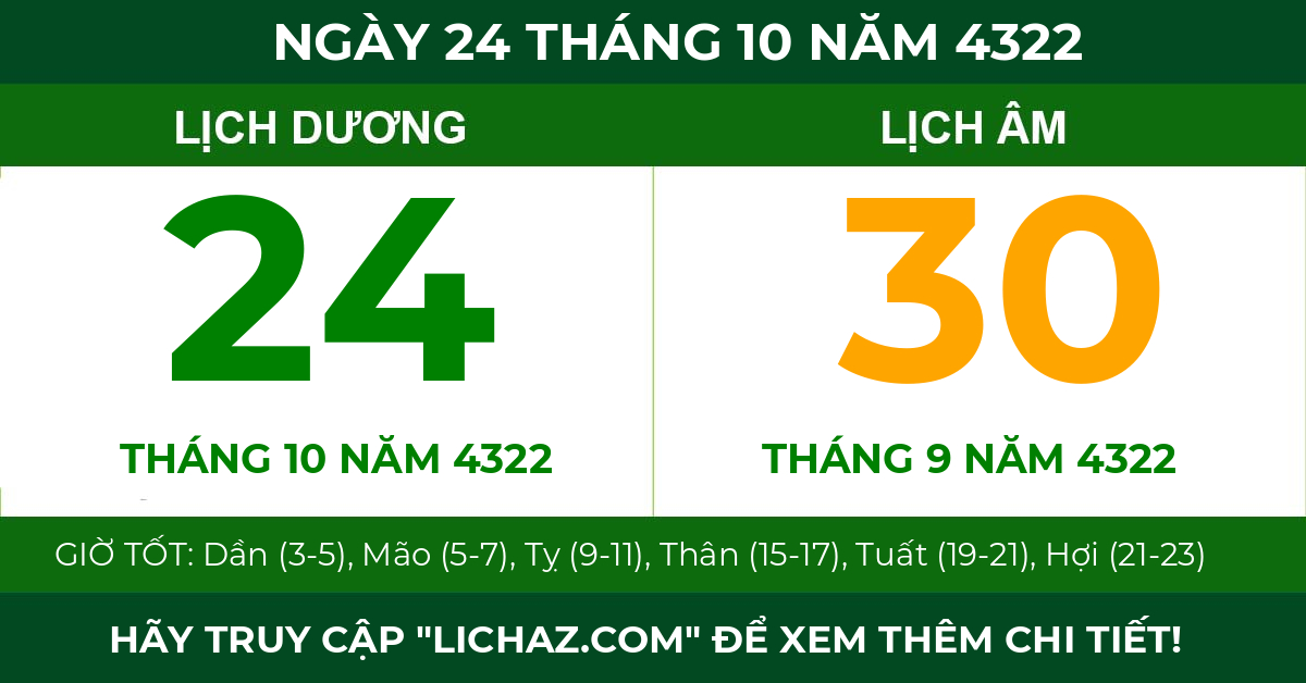 lịch âm ngày 24 tháng 10 năm 4322
