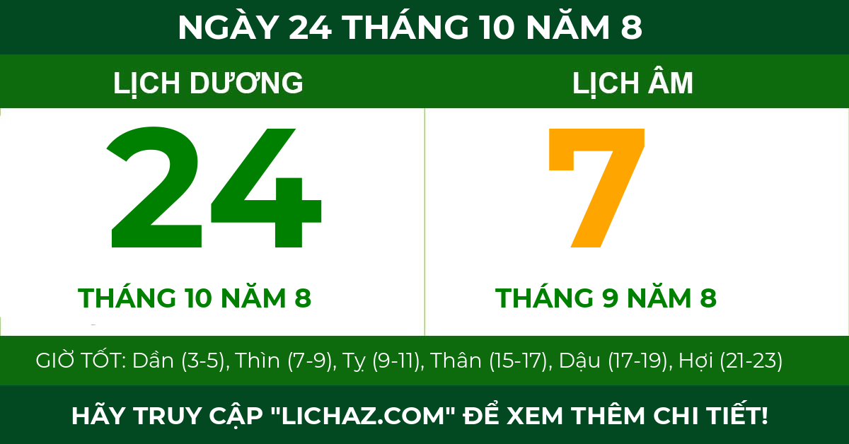 lịch âm ngày 24 tháng 10 năm 8