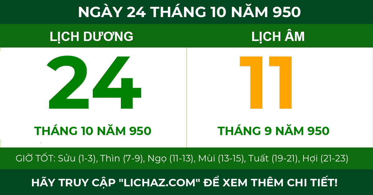 lịch âm ngày 24 tháng 10 năm 950
