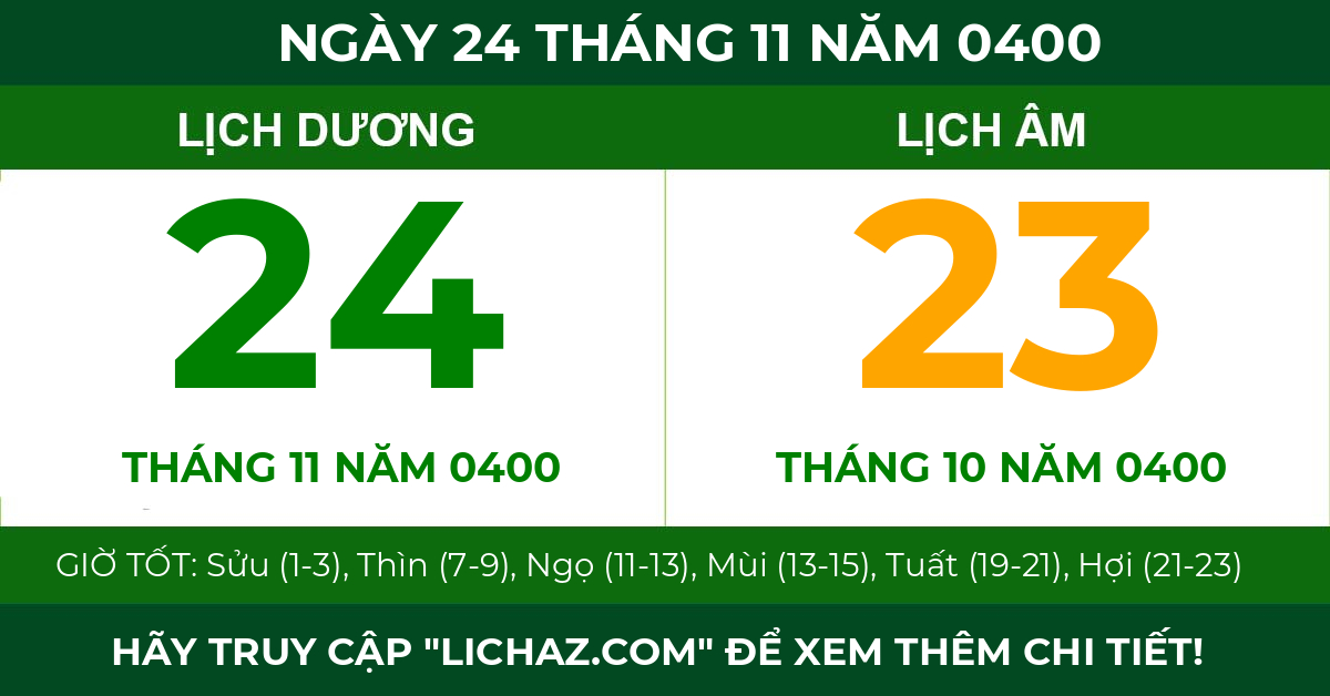 lịch âm ngày 24 tháng 11 năm 0400