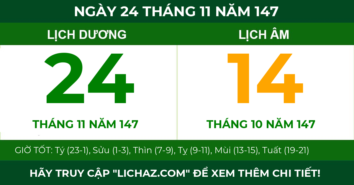 lịch âm ngày 24 tháng 11 năm 147