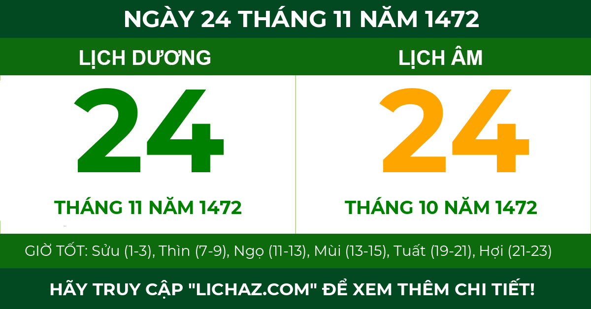 lịch âm ngày 24 tháng 11 năm 1472