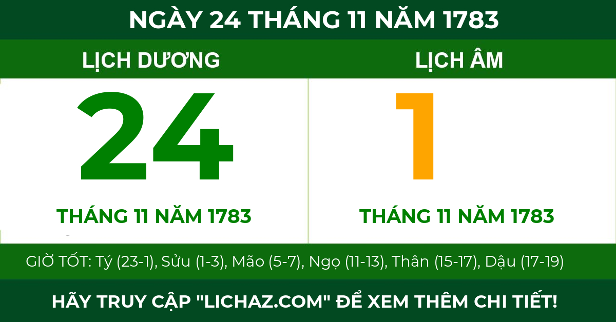 lịch âm ngày 24 tháng 11 năm 1783