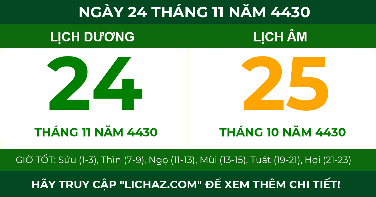 lịch âm ngày 24 tháng 11 năm 4430