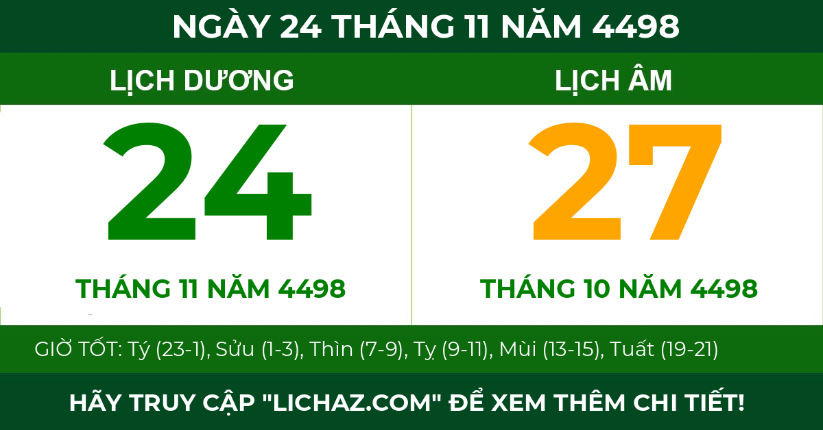 lịch âm ngày 24 tháng 11 năm 4498