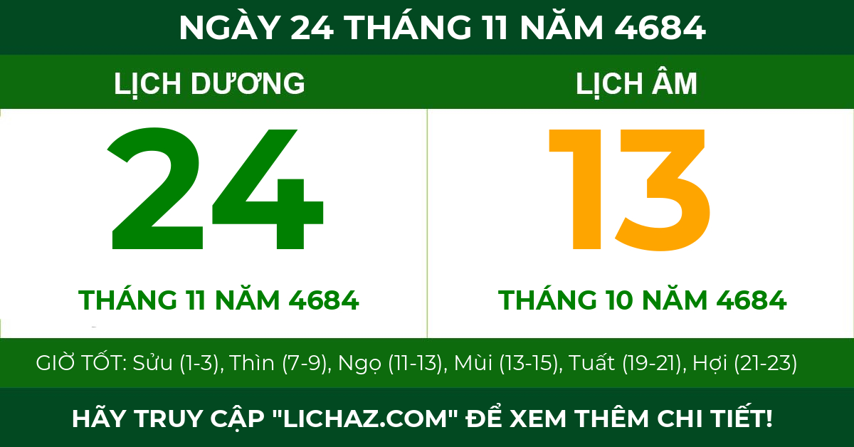 lịch âm ngày 24 tháng 11 năm 4684
