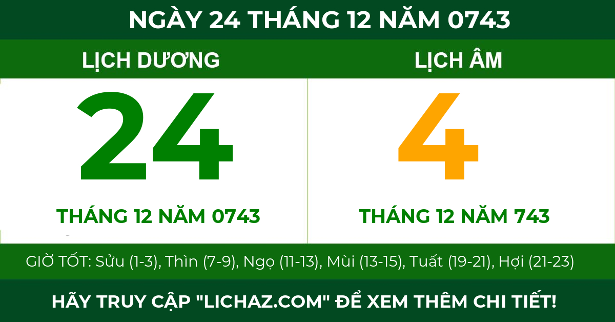 lịch âm ngày 24 tháng 12 năm 0743