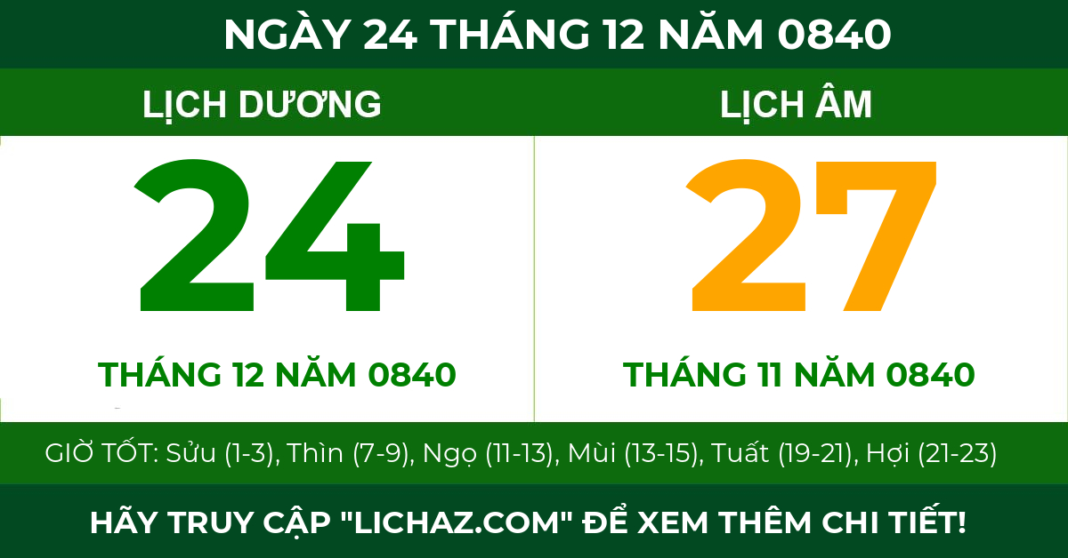 lịch âm ngày 24 tháng 12 năm 0840
