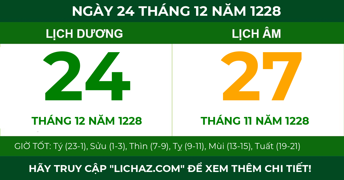 lịch âm ngày 24 tháng 12 năm 1228