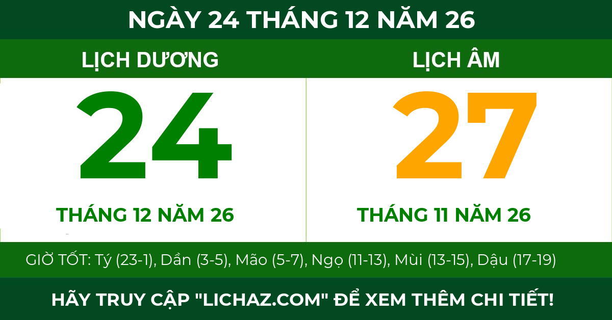 lịch âm ngày 24 tháng 12 năm 26