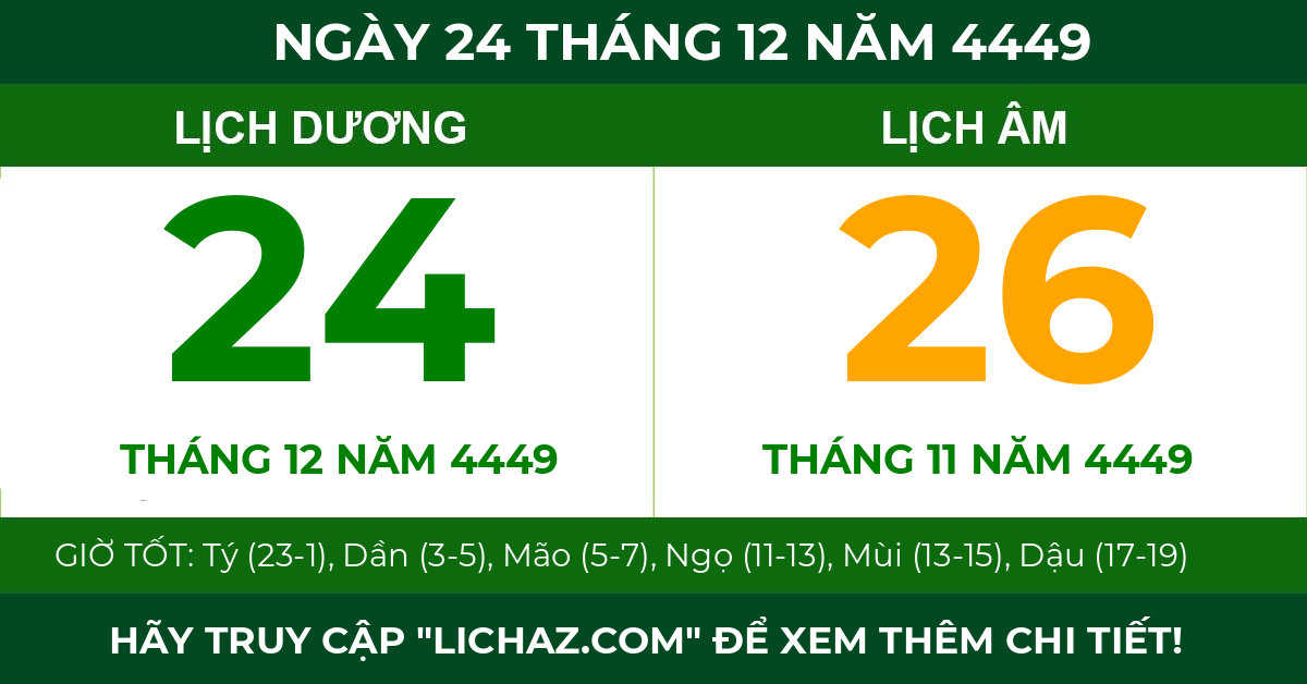 lịch âm ngày 24 tháng 12 năm 4449
