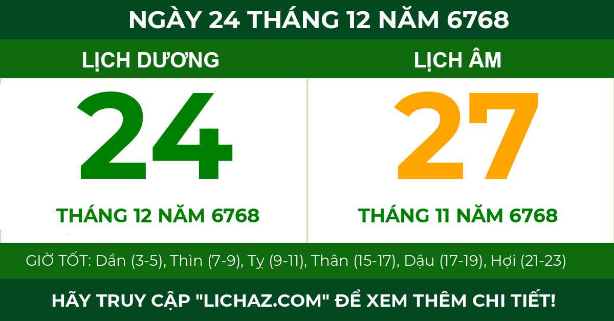 lịch âm ngày 24 tháng 12 năm 6768