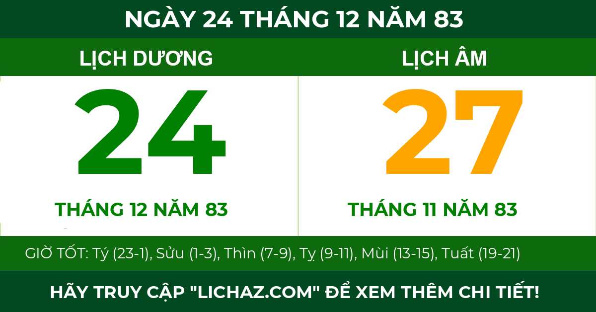 lịch âm ngày 24 tháng 12 năm 83