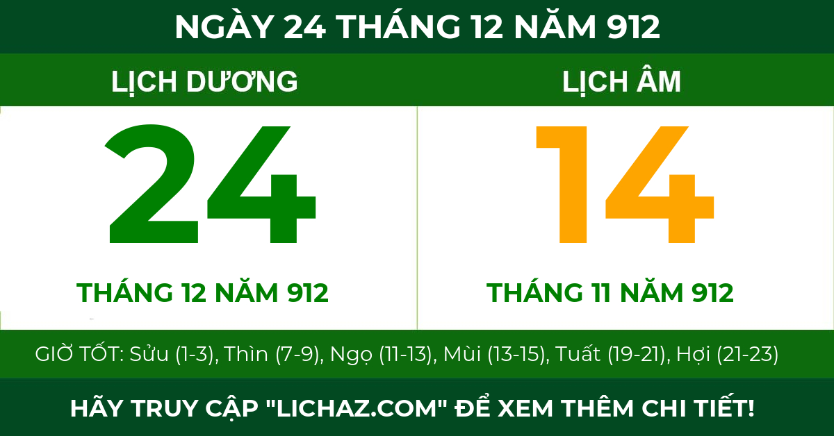 lịch âm ngày 24 tháng 12 năm 912