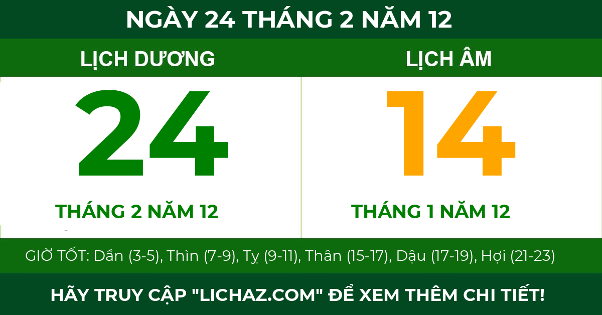 lịch âm ngày 24 tháng 2 năm 12