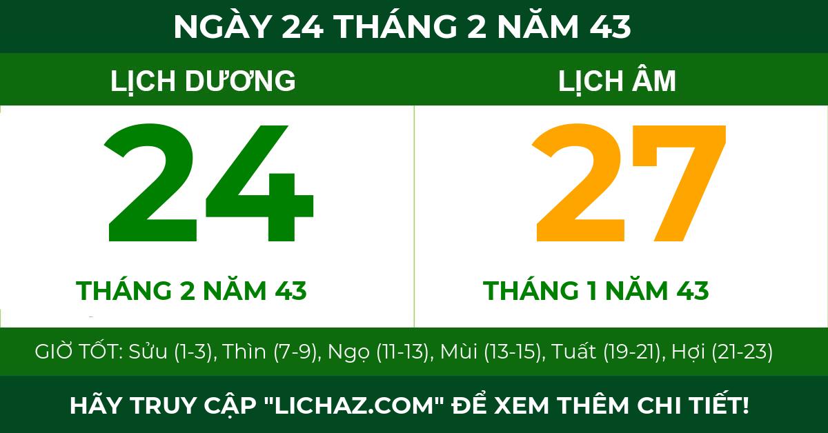lịch âm ngày 24 tháng 2 năm 43